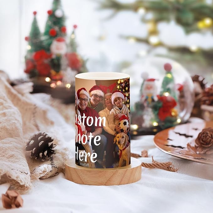 Personalized Flickering Flameless Candles, Custom Photo LED Candles Set of 2, Remote Timer Battery Operated Candle for Valentine Wedding Birthday