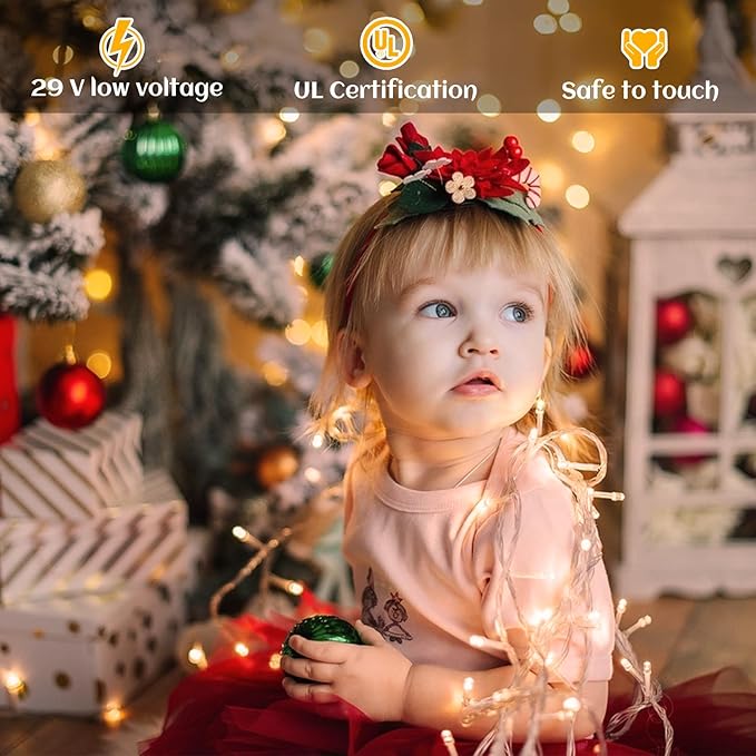 Icicle lights Outdoor - 33ft Christmas Lights with 400LED 75 Drops 8 Modes, Plug in Curtain String Lights Waterproof for Holiday Wedding Party Home Garden Bedroom Indoor Outdoor Decoration,Warm White