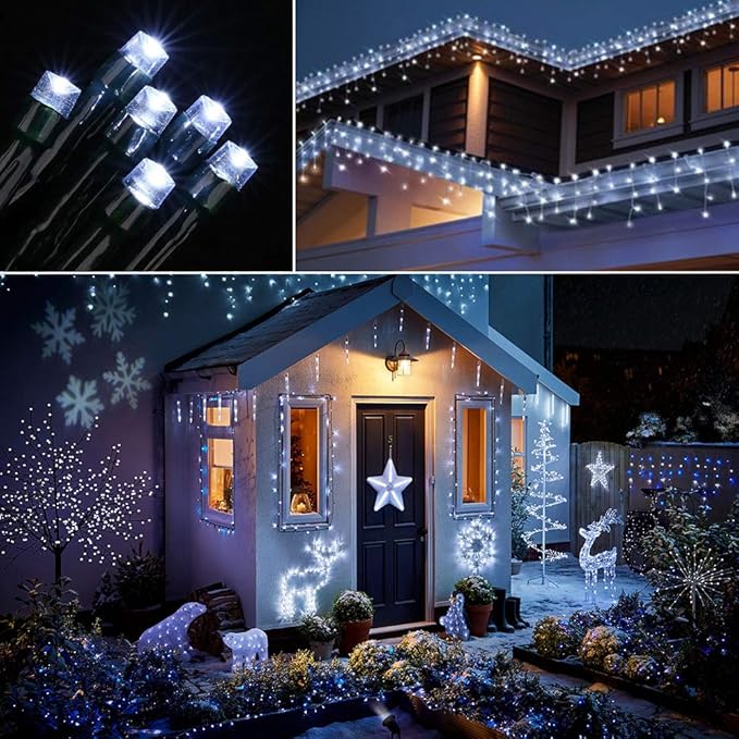 Toodour Solar Christmas Lights, 72ft 200 LED 8 Modes Outdoor Christmas String Lights, Waterproof Solar Fairy Lights for Christmas Tree, Fence, Holiday, Party, Balcony, Christmas Decor - White