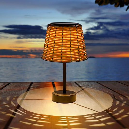 Solar Table Lamps for Outside,Handmade Rattan Woven LED Desk Outdoor Lamp Waterproof Boho Decoration for Garden,Yard,Patio,Porch,Trees,Lawn,Pathway(Austin Natural Brown)