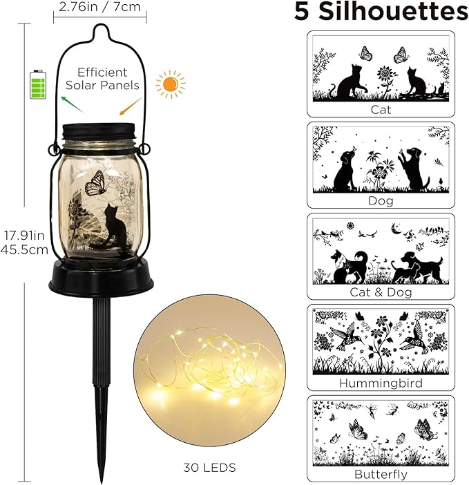 kyoryuger Solar Lanterns 5 Silhouette, Gifts for Women Mom Grandma, Unique Birthday Gifts Valentine's Day Gift, Cat Dog Hummingbird Butterfly Lanterns Gardening Gift