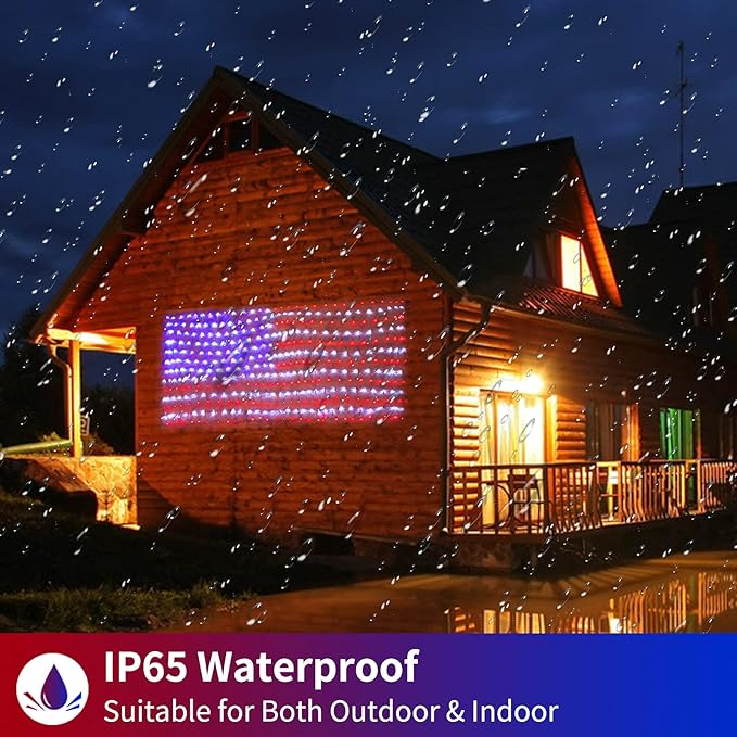 Solar American US Flag Lights [Solar & USB 2 Power Way], 420 LEDs Waterproof USA Net Lights, 6.75 FT x 3.53 for Garden, 4th of July, Independence Day Decoration