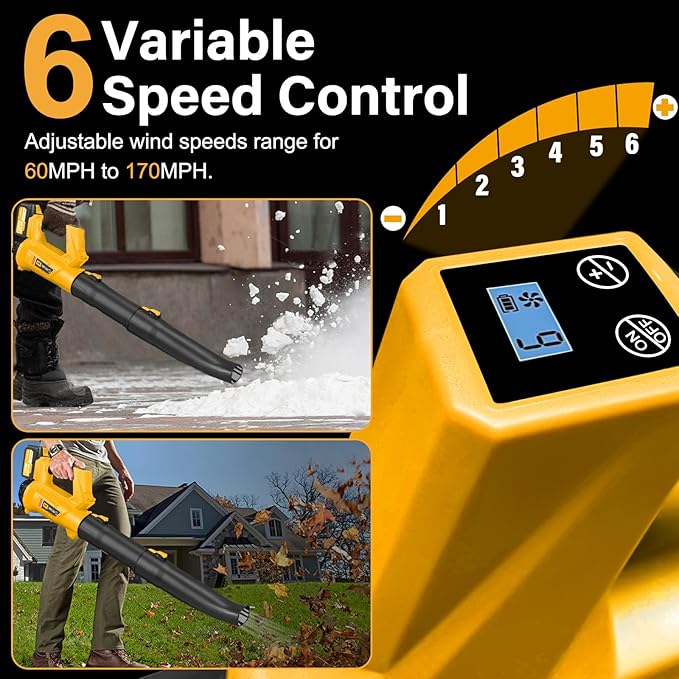 Leaf Blower Cordless, 20V Powerful Electric Leaf Blower with 2 Battery and Charger, 540 CFM/170 MPH Rechargeable Leaf Blowers, 6.0Ah Battery Powered Leaf Blowers for Lawn Care, 6 Speed Mode