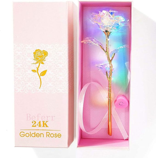 Mothers Day Mom Gifts for Women Birthday Gifts for Women Galaxy Rose Glass Flowers Forever Eternal Roses Artificial LED Flowers Gifts for Grandma Wife Daughter