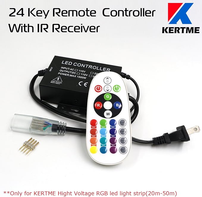 5050-60 Type AC 110-120V RGB LED Strip Lights, Flexible/Waterproof/Dimmable/Multi-Colors/Multi-Modes LED Rope Light + 24 Keys Remote for Home/Garden/Building Decoration (131.2ft/40m, RGB)