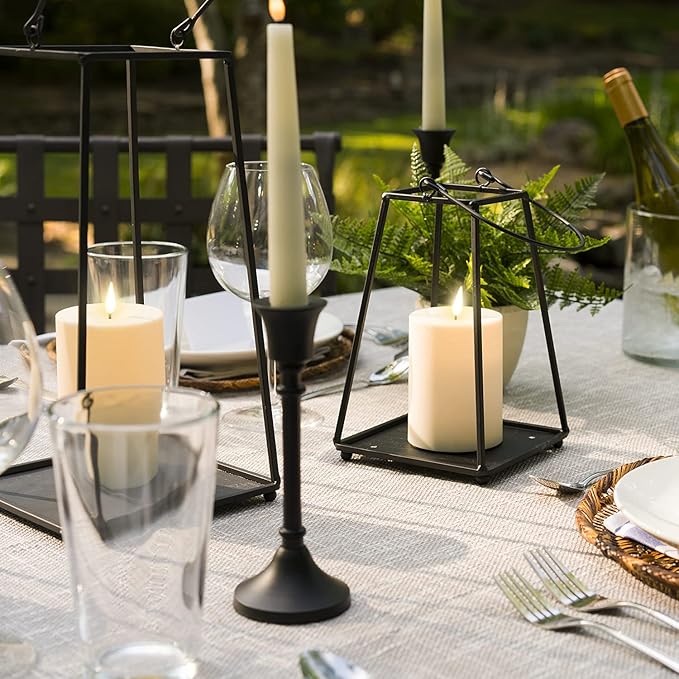 LampLust Black Lanterns Decorative Outdoor with Flameless Candle, 12 Inch, Black Metal Candle Lantern, No Glass, Batteries Included, Outdoor Lanterns for Front Porch or Patio, Farmhouse Outdoor Décor