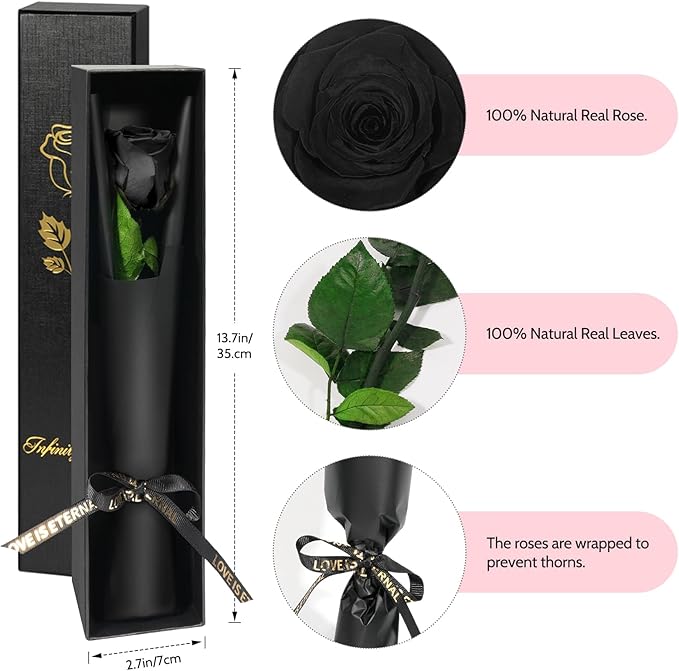 Yamonic Preserved Flowers Rose Gifts for Women Mom, Mothers Day Rose Gifts for Mom, Forever Real Flower Birthday Mom Gifts for Her, Women, Grandma,Girlfriend,Wife Gifts for Anniversary Wedding(Black)