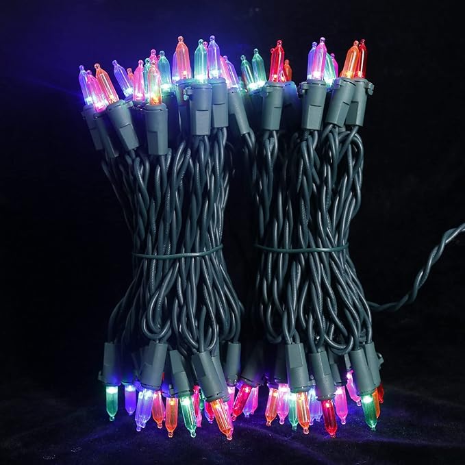 Multicolor Christmas LED Lights - 100 Count Multi-Colored Holiday String Lights for Tree, Party, Wedding, Indoor and Outdoor Use, 33 Feet Green Wire, UL Certified, Connectable