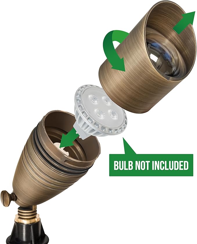 GKOLED Solid Brass Landscape Spotlight, 12V AC/DC Low Voltage Landscape Lights, Outdoor Directional LED Uplight Waterproof Fixture with ABS Spike, Garden Patio Trees Spot Up Light, No MR16 Bulb