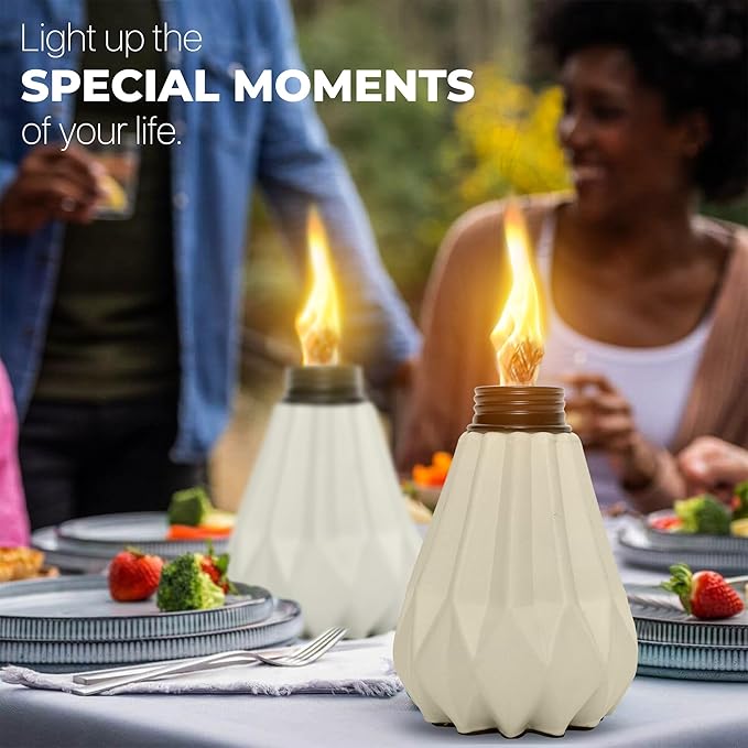 Deco Window Pack of 4 Table Torch for Indoor Outdoor Citronella Oil Tabletop Ceramic Lamp Landscape Multicolored Lantern with Fiberglass Wick & Cap for Garden Patio Yard Party Decor Light