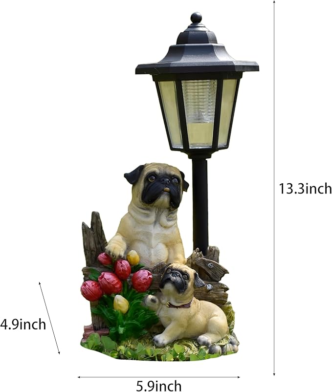Solar Garden Country Farm Pug Dogs with Light, Outside-Outdoor Decorations Animal Statue for Patio Yard Lawn Walkway Ornaments Clearance Gifts for Mom Grandma Birthday