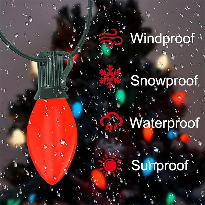 C7 LED Multicolor Christmas String Lights, 25Ft Outdoor Patio String Lights with 27 Colorful LED Bulbs(2 Spare), Hanging Vintage Christmas Lights for Christmas Tree Patio Wedding Porch Holiday Decor