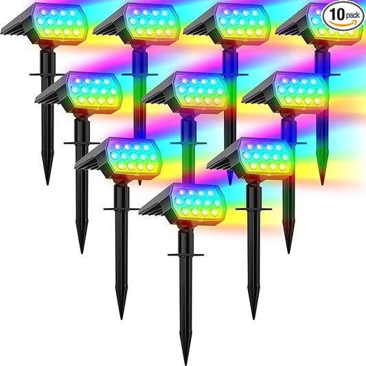 Solar Spot Lights Outdoor Color Changing, [7 Modes/10 Pack] Christmas IP65 Waterproof Landscape Spotlights, Dusk to Dawn Solar Powered Security Light for Patio Gate Walkway Pool Garden Yard Driveway