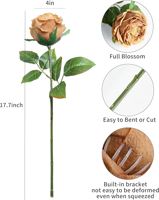 DuHouse 5Pcs Silk Roses Fake Roses with Stems Real Touch Rose Peony Latex Fake Flower for Arrangement Wedding Party Home Decoration
