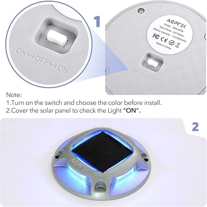 AGPTEK Solar Driveway Lights Outdoor 4 Pack, 2 Color Modes LED Deck Dock Marine Waterproof Security Marker Lights for Step Sidewalk Stair Garden Pathway Walkway Yard(Blue Light/Cool White)