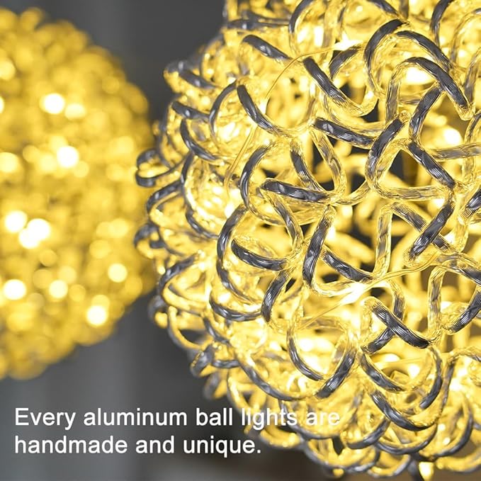 Lighted Magical Aluminum Balls Lights Hanging Tree Garden Lights, Silver Metal Balls LED Fairy Lights， Trees Garden Lights for Party Wedding Yard Garden Porch Patio Decoration