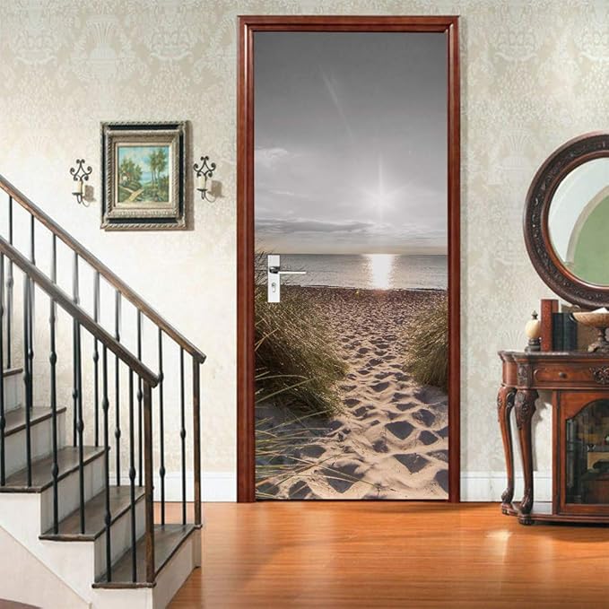 Door Wallpaper Self-Adhesive Door Poster 3D Door Picture - Path into The Sea - Door Film Photo Wallpaper Premium PVC Waterproof Door Sticker Wall Sticker for Bedroom Living Room Door Decoration