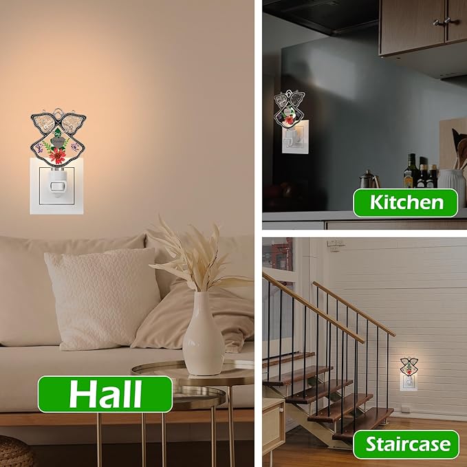 KY&BOSAM Night Light Grandma Stained Glass Angel Night Lights Plug Into Wall with Real Flower in Glass and Metal Charm Night Light for Nursery Bedroom Bathroom Accent Lite Elegant Home Decoration