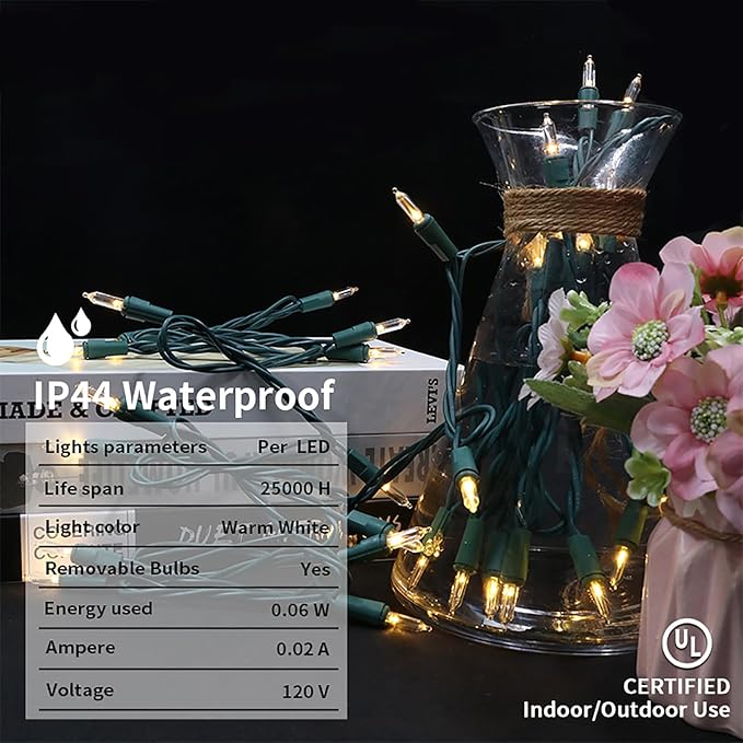 MULTI-SPARKING White LED Christmas Lights - 35 Count Warm White Christmas String Lights for Small Tree, Crafts, Holiday, Indoor/Outdoor Decorations, 11 Feet Green Wire, UL Certified, Connectable