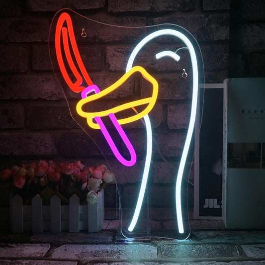 Silly Goose Neon Sign Dimmable Goose Knife Neon Signs for Wall Decor LED USB Powered Anime Neon Light Sign for Bedroom Room Club Restaurant Party Decoration Birthday Gifts