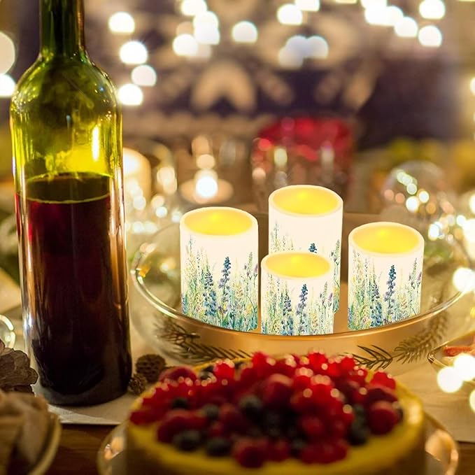 Flameless Candles Battery Powered LED Candles with Remote Timer Color Changing Control for Indoor Outdoor Home Table Beach Wedding Decoration Set of 4, Blue Green Floral