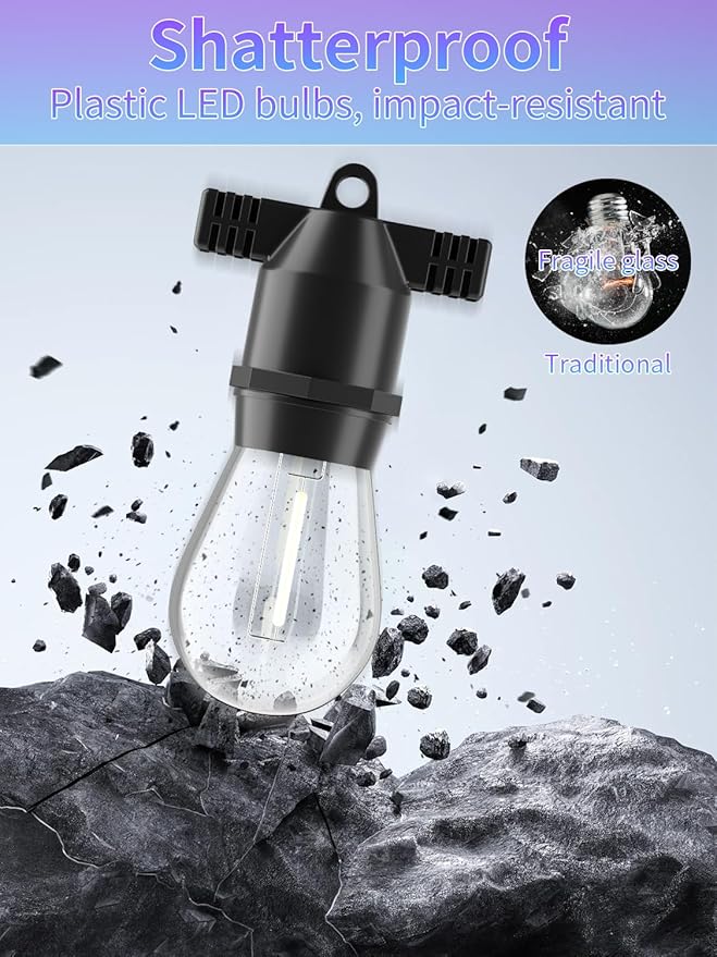 Led String Lights Outdoor 27Feet S14 Patio Light, Edison Shatterproof Bulbs Weatherproof Strand, Commercial Grade Patio Lights, Decorative for Garden or Patio