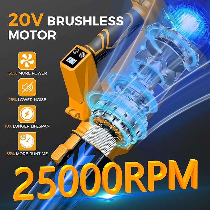 Cordless Leaf Blower – 6-Speed Settings. 540 CFM/170 MPH Powerful Electric Blower with 2x6.0 Ah Batteries & Fast Charger. Lightweight Leaf Blowers Great for Lawn Care, Yard Work and Garage Cleanup