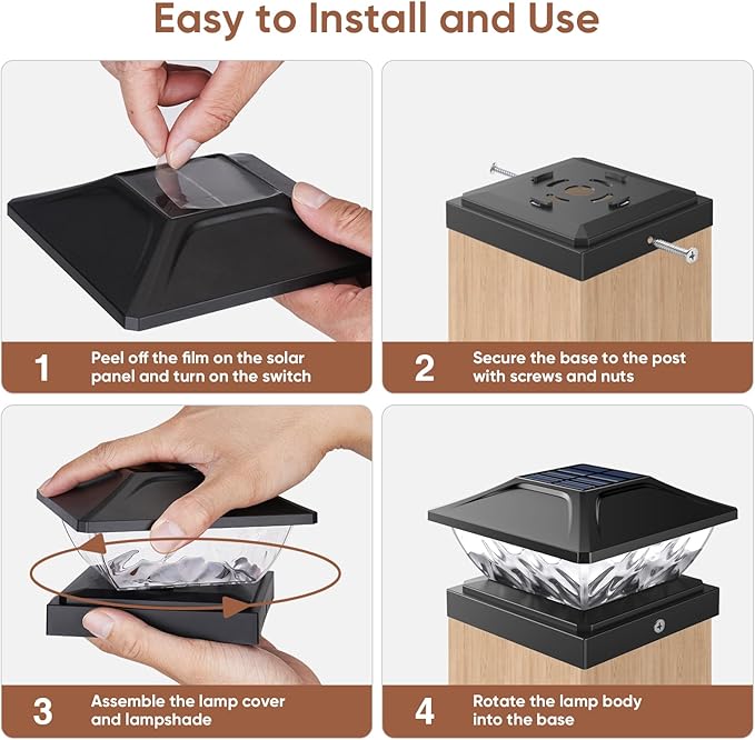 Solar Post Cap Lights Outdoor: 2 Pack 16 LED Fence Post Solar Lights, Solar Powered 2 Lighting Modes 4x4 Post Solar Lights for Garden Patio Deck Step Decor, Fit 3.5x3.5 5x5 Vinyl Wooden Lamp Post