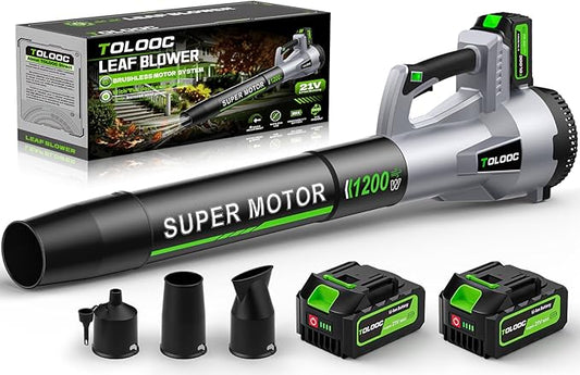 Leaf Blower Cordless, 735 CFM Brushless Electric Blower with 2 X 5.0Ah Battery, 6 Speed Levels, 3 Extension Tubes, Lightweight Battery Leaf blower for Lawn Care, Garden, Yard, Patio Leaves-grey