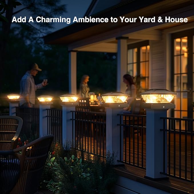 Solar Post Cap Lights Outdoor: 2 Pack 16 LED Fence Post Solar Lights, Solar Powered 2 Lighting Modes 4x4 Post Solar Lights for Garden Patio Deck Step Decor, Fit 3.5x3.5 5x5 Vinyl Wooden Lamp Post