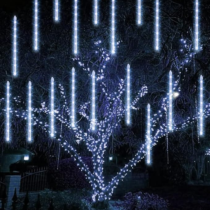 TW SHINE Christmas Meteor Shower Lights Outdoor, 864 LED 12" 24 Tubes Waterproof Christmas Lights Outdoor Plug in, Snow Falling Rain Icicle Xmas Lights Decorations, White