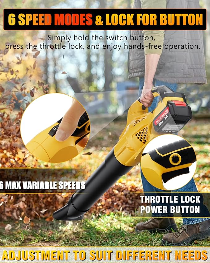 Leaf Blower Cordless Compatible with Dewalt 20V Max Battery, Electric Cordless Leaf Blower with 2× 3.0Ah Batteries and Charger,6 Speed Levels & 500CFM,Blowers for Blowing Leaves, Lawn Care and Dust