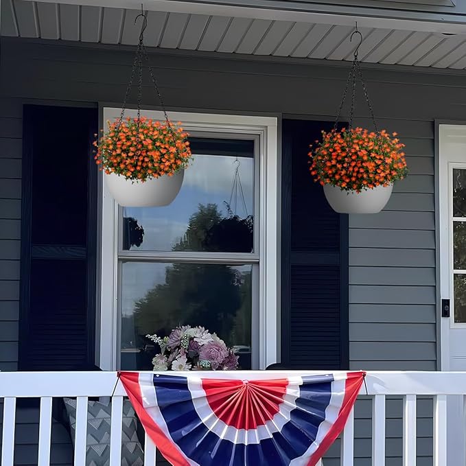 13 inch Hanging Planters for Indoor Plants, 2 Pack Planters for Outdoor Plants with Drainage Holes and Chain, Round Plastic Hanging Baskets, Hanging Flower Pots for Balcony Garden Decor-White
