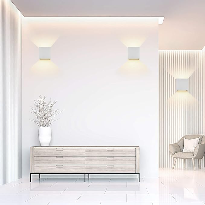 LANFU LED Aluminum Square Cube Waterproof White Wall Sconce Outdoor Light Exterior Wall Lighs fixtures Outside for House Patio 6W 100-277V 3000K Angle-Adjustment Warm Light 2LEDS White 6W