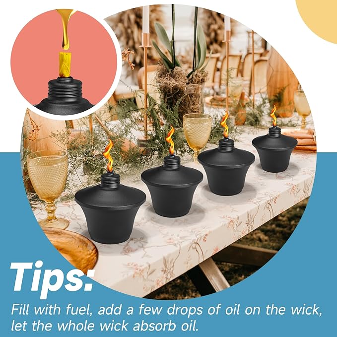 4-Pack Citronella Tabletop Torches, 14.5 oz Table Top Torches for Outdoor, Metal Oil Burner Candles, Garden Torches with Fiberglass Wick for Yard, Patio, Deck, Garden, Party, Landscape