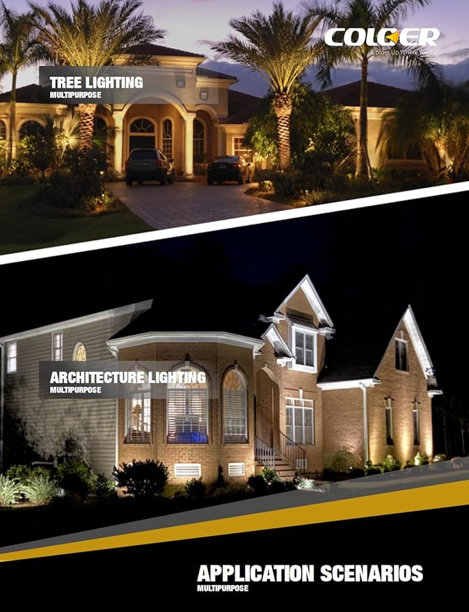 COLOER Brass Landscape Spotlights, 6 Pack Landscape Light Fixture with 5W Aluminum Housing MR16 LED Bulb 2700K 450LM,12V AC/DC Low Voltage Outdoor Spot Lighting,Uplight for Garden and Patio(102B)