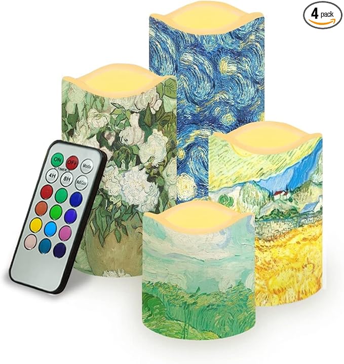 Ystardream Art Work Candles Plastic Moving Flickering LED Candles with Remote Color Changing & Timer,4 Packs Won't Melt Candle for Room Decor Accessories for Christmas Halloween