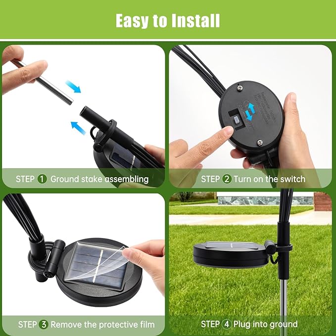 Solar Lights Outdoor Waterproof Upgraded Outdoor Solar Lights for Yard Patio Garden Decor, Solar Lights for Outside Gardening Supplies 2pack, Firefly Garden Lights Solar Powered Outdoor (Large)