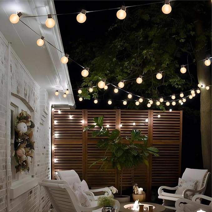 Outdoor String Lights 50Ft G4O Globe LED Patio Lights with 27 Shatterproof Frosted White Bulbs, Connectable Commercial Decorations Lights for Outdoor Porch Backyar Garden Wedding Lghting
