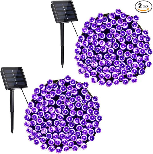 Toodour Solar Christmas Lights, 2 Packs Total 144ft 400 LED 8 Modes Solar String Lights, Waterproof Solar Outdoor Christmas Lights for Garden, Patio, Fence, Balcony, Christmas Tree Decor - Purple