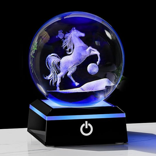 Qianwei Horse Gifts for Women 3D Crystal Ball 3.14'' - Laser Horse Decor Glass Animals Horse Gifts Figurines Statue Stuff for Room Decorations Horse Night Light