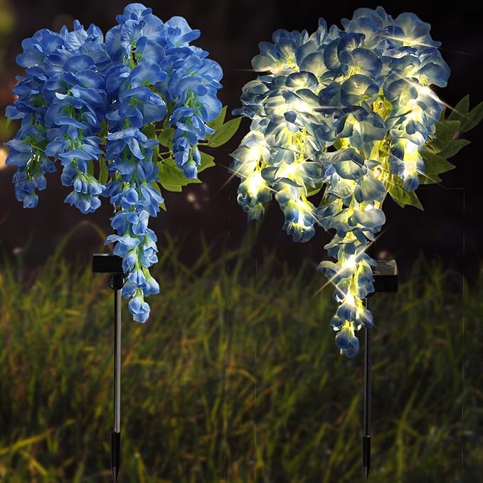 2Pack Solar Waterproof Wisteria Flowers Garden Lights Upgraded Solar Panel 2 Glowing Lighting Modes for Outdoor Yard Walkway Lawn Decor Birthday Gift