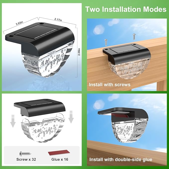 16 Pack Solar Deck Lights Outdoor, Solar Step Lights Waterproof for Outside, Yard, Patio, Garden, Pool, Railing, Stairs, Fence (Warm White)