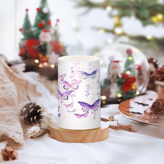 Flickering Flameless Candles, Butterflies Purple LED Candles with Remote Timer, Set of 2 Battery Operated Candle for Valentine Wedding Birthday