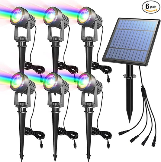 APONUO Solar Spot Lights - Outdoor 6-in-1 Landscape Lights, Dusk to Dawn Solar Uplights, IP65 Waterproof, 9.8ft Cable for Yard, Pathway, Garden, Tree Decoration (Multicolor)