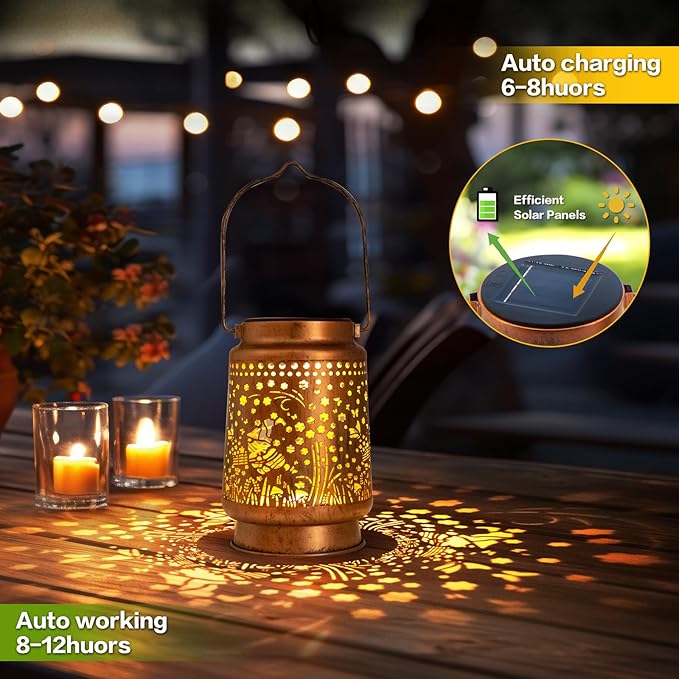 Solar Lanterns Outdoor Garden Decor, Gifts for Women, Mom, Grandma, Birthday, Thanksgiving, Decorative Waterproof Hanging Metal LED Light for Yard, Patio, Lawn, Landscape, Backyard (Gnomes)
