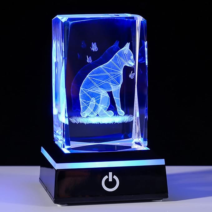 Qianwei Cat Gifts for Cat Lovers Women Girls, 3D Crystals Cat Memorial Figurines Statue Cat Themed Gifts Home Decor Anime Black pet Loss Gifts Cat Mom Gifts for Women Memorial Birthday Best Friend