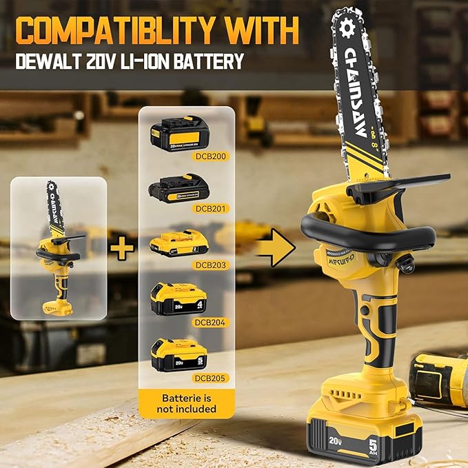 2-in-1 Cordless Pole Saw, 8 Inch Brushless Pole Chainsaws Compatibility with DEWALT 20V MAX Battery, 8 lb Lightweight, Auto Oiling, 14.8 FT MAX Extension Pole Saws for Tree Trimming(No Battery)