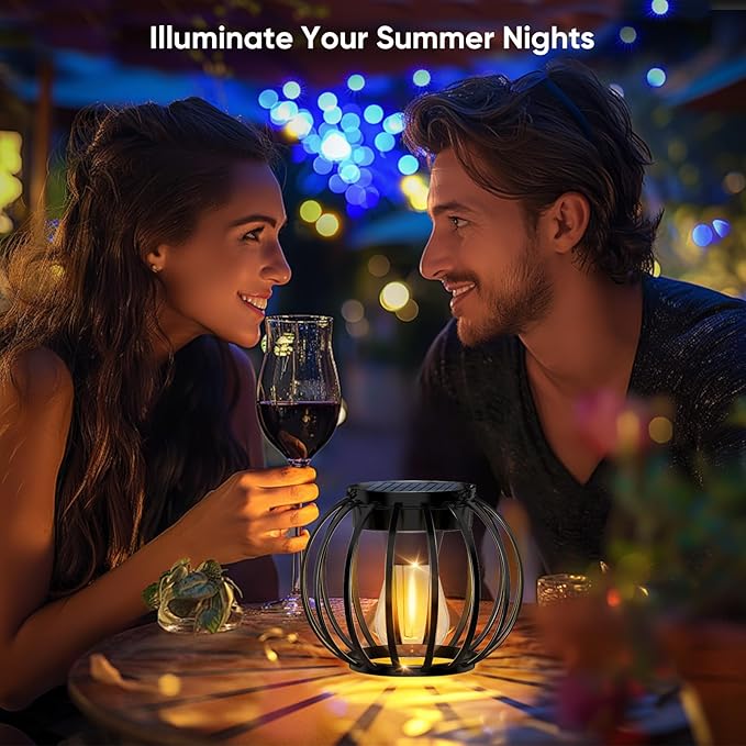 Solar Lanterns Lights Outdoor Waterproof: 4 Pack Metal Hanging Solar Lights for Outside - Decorative Solar Lights Outdoor Garden Decor - Solar-Powered LED Warm Lighting for Patio Yard Pathway Decor