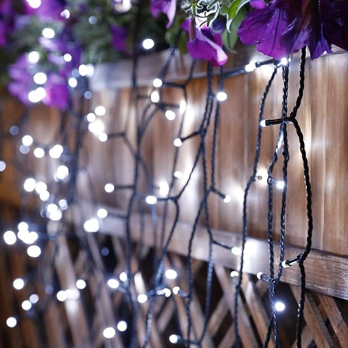 Toodour Solar Christmas Lights, 121ft 350 LED 8 Modes Solar String Lights, Waterproof Solar Outdoor Christmas Lights for Garden, Patio, Holiday, Party, Balcony, Christmas Decorations (White)